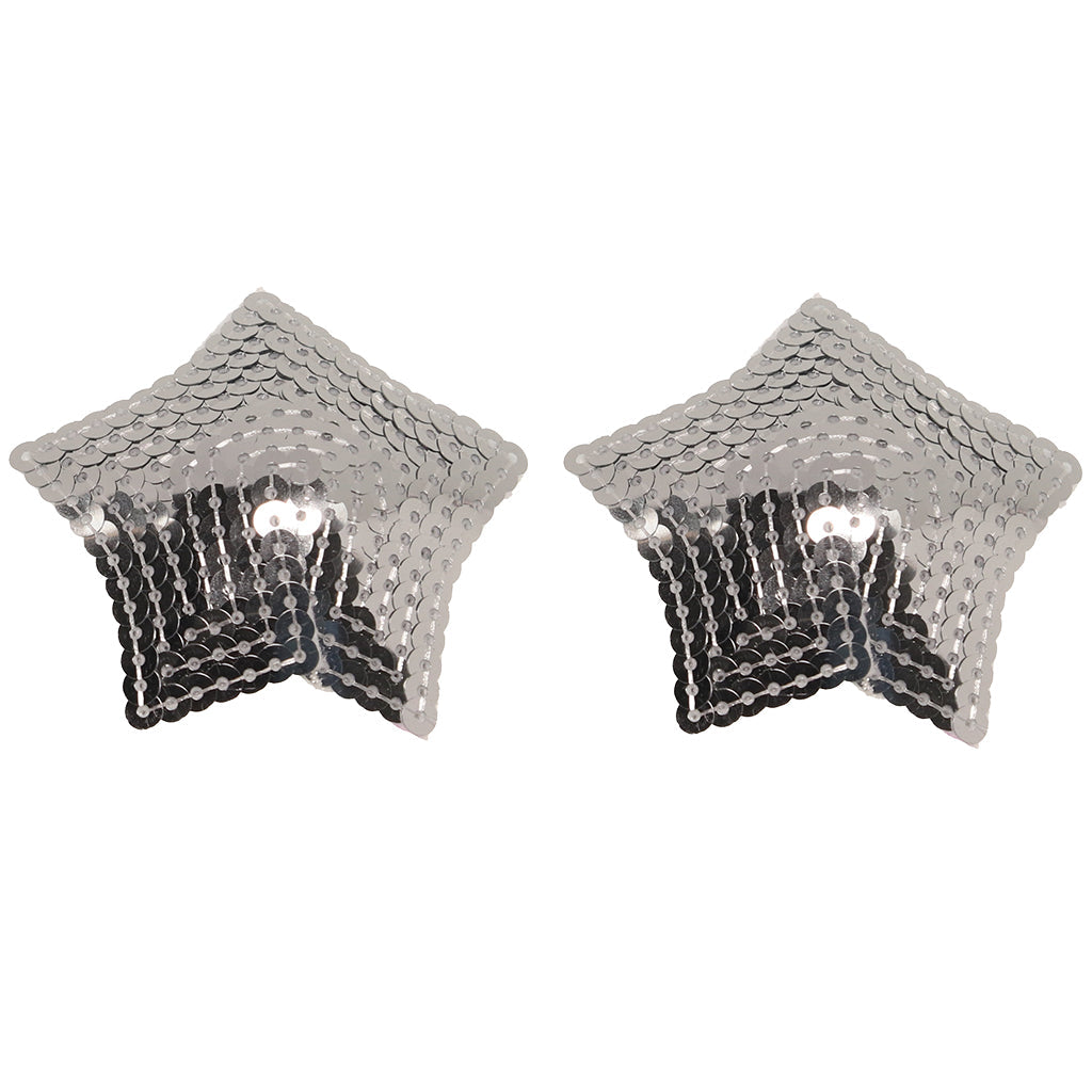 Little Genie Nipple Couture: Silver Sequin Star Pasties for Radiant Glamour