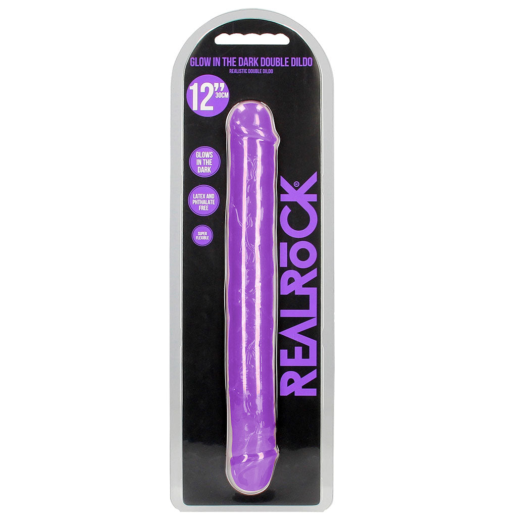 RealRock Glow In The Dark 12 Inch Double Dildo in Purple