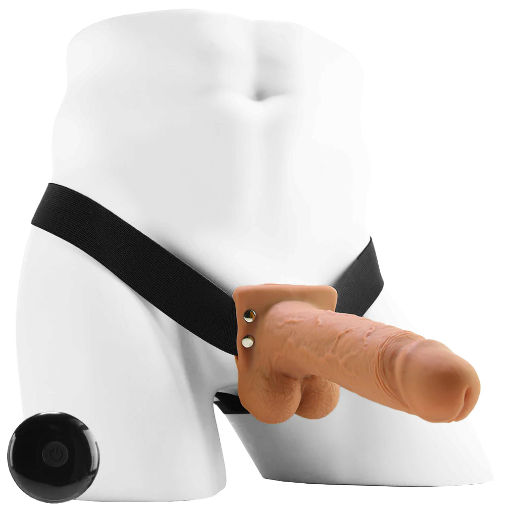 Fetish Fantasy Series 7 Inch Hollow Vibrating Strap-On with Remote in Tan - Vibrators - HoneyHugs Canada