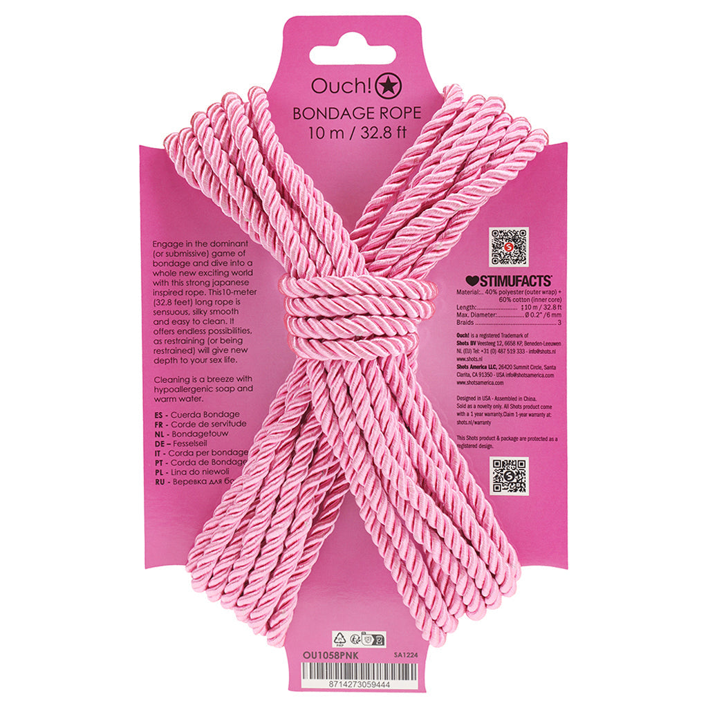 Ouch! Enchanting Pink Bondage Rope - 10m of Luxurious Softness & Strength