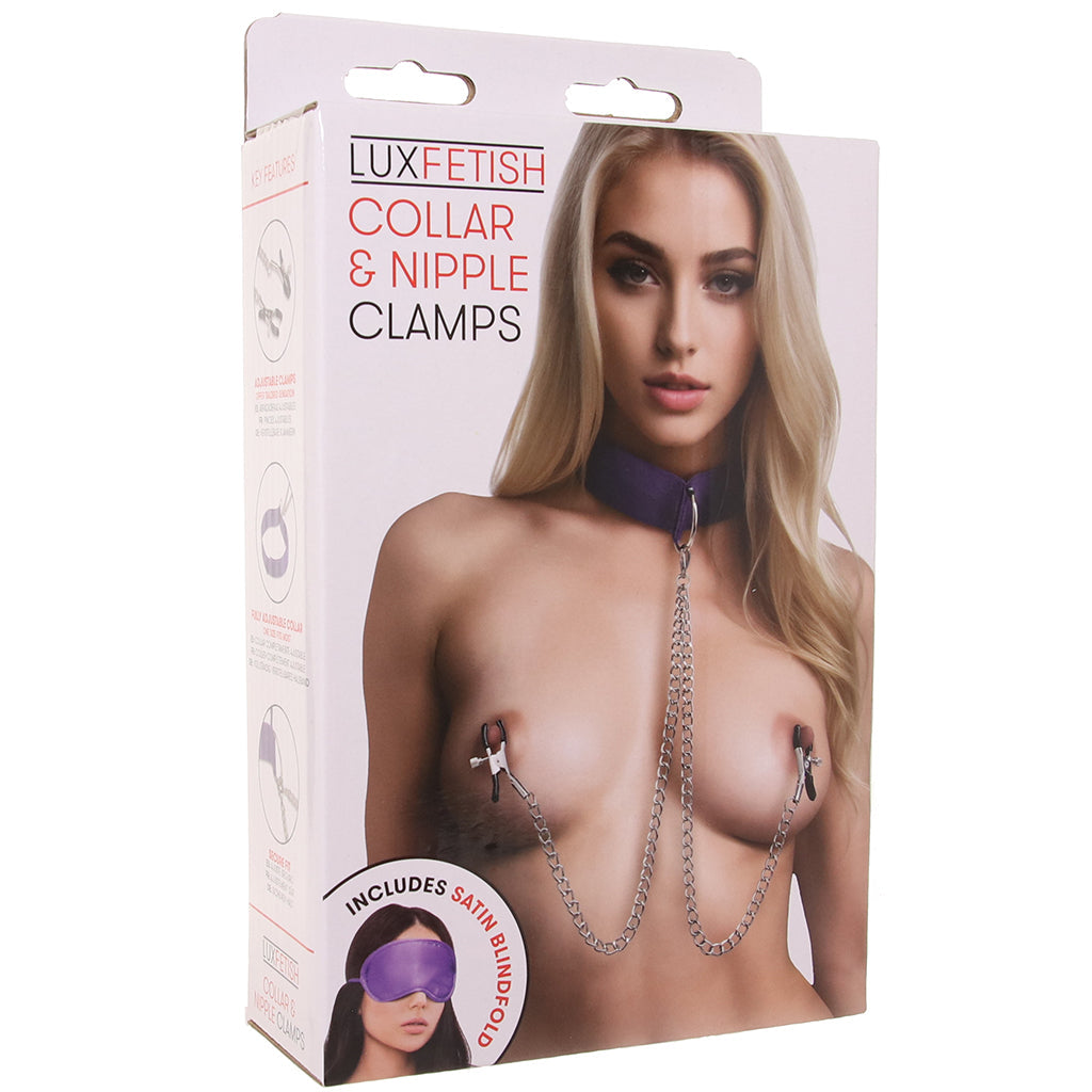 Lux Fetish Purple Collar & Nipple Clamp Set | Adjustable Sensory Play