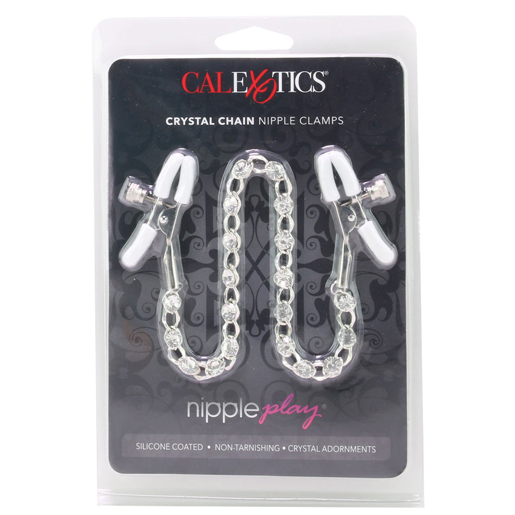 White Crystal Chain Nipple Clamps: Opulent Rhinestone Fetish Play for Intense Stimulation