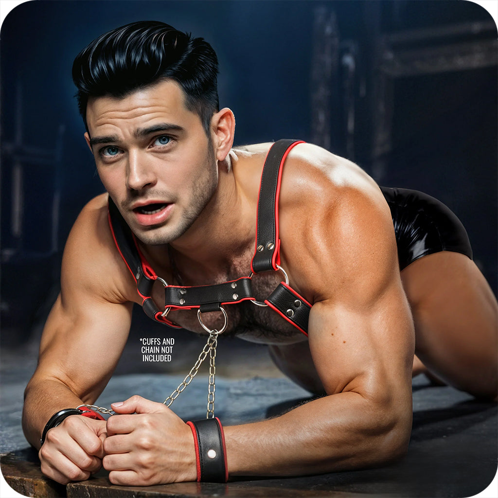 Strict Leather English Bulldog Harness: Master Your Style - Premium Red & Black Bondage