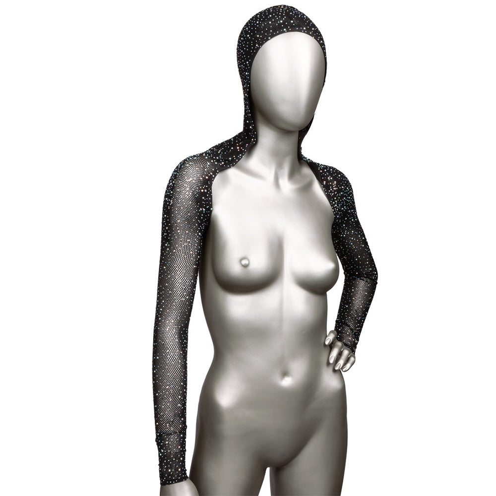 Radiance Hooded Shrug: Sparkling Rhinestone Mesh Lingerie Top