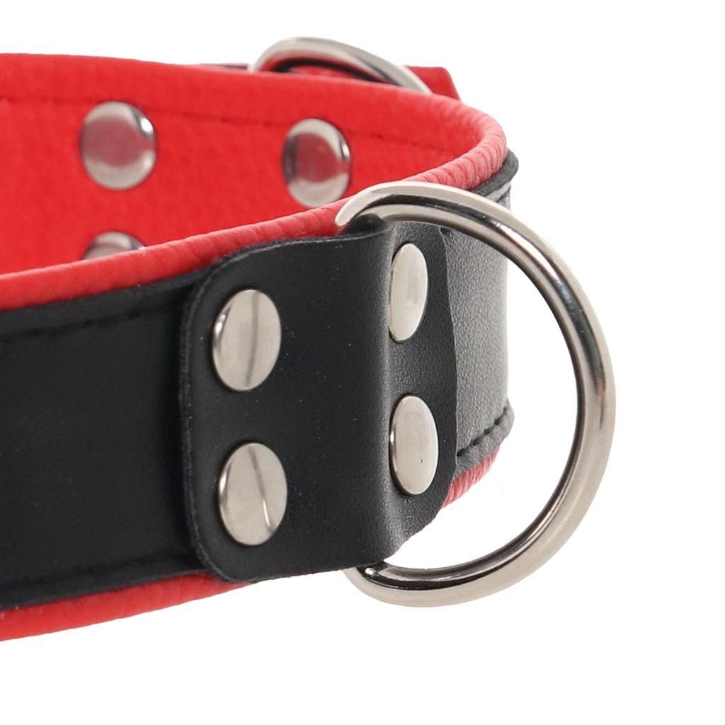 Ouch! Deluxe Bonded Leather Bondage Collar in Red