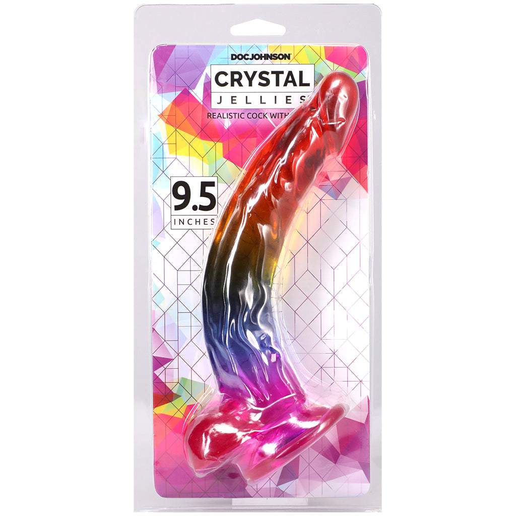 Crystal Jellies 9.5 Inch Cock & Balls Dildo in Rainbow