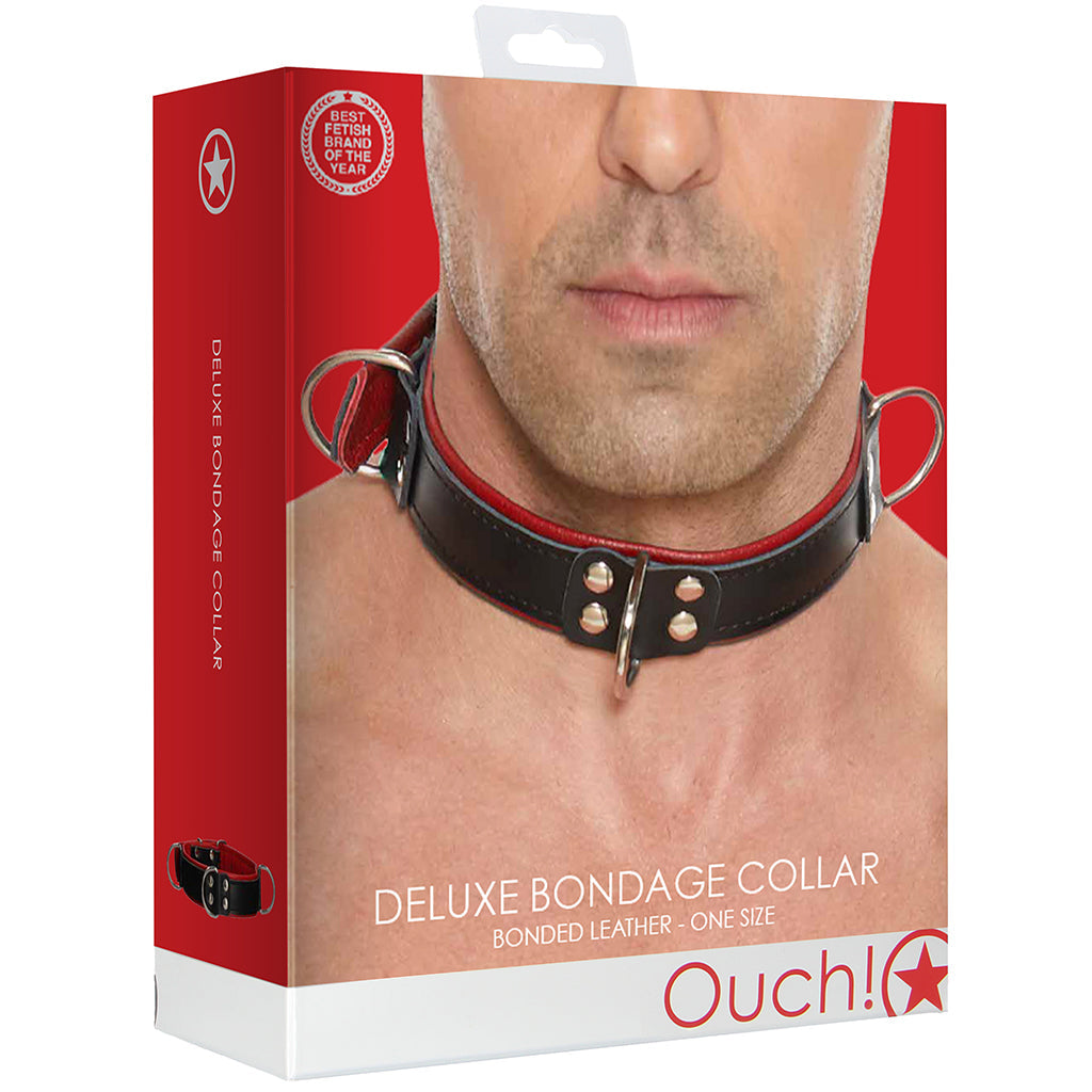 Ouch! Deluxe Bonded Leather Bondage Collar in Red