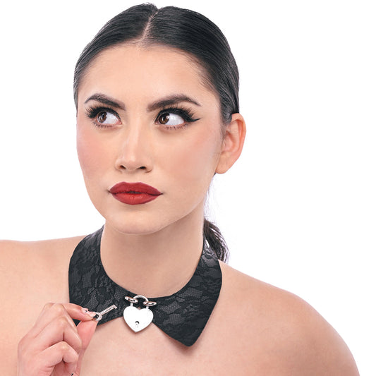 S&M Heartbound Lace Day Collar: Lockable Elegance for Everyday Allure & Intimate Play