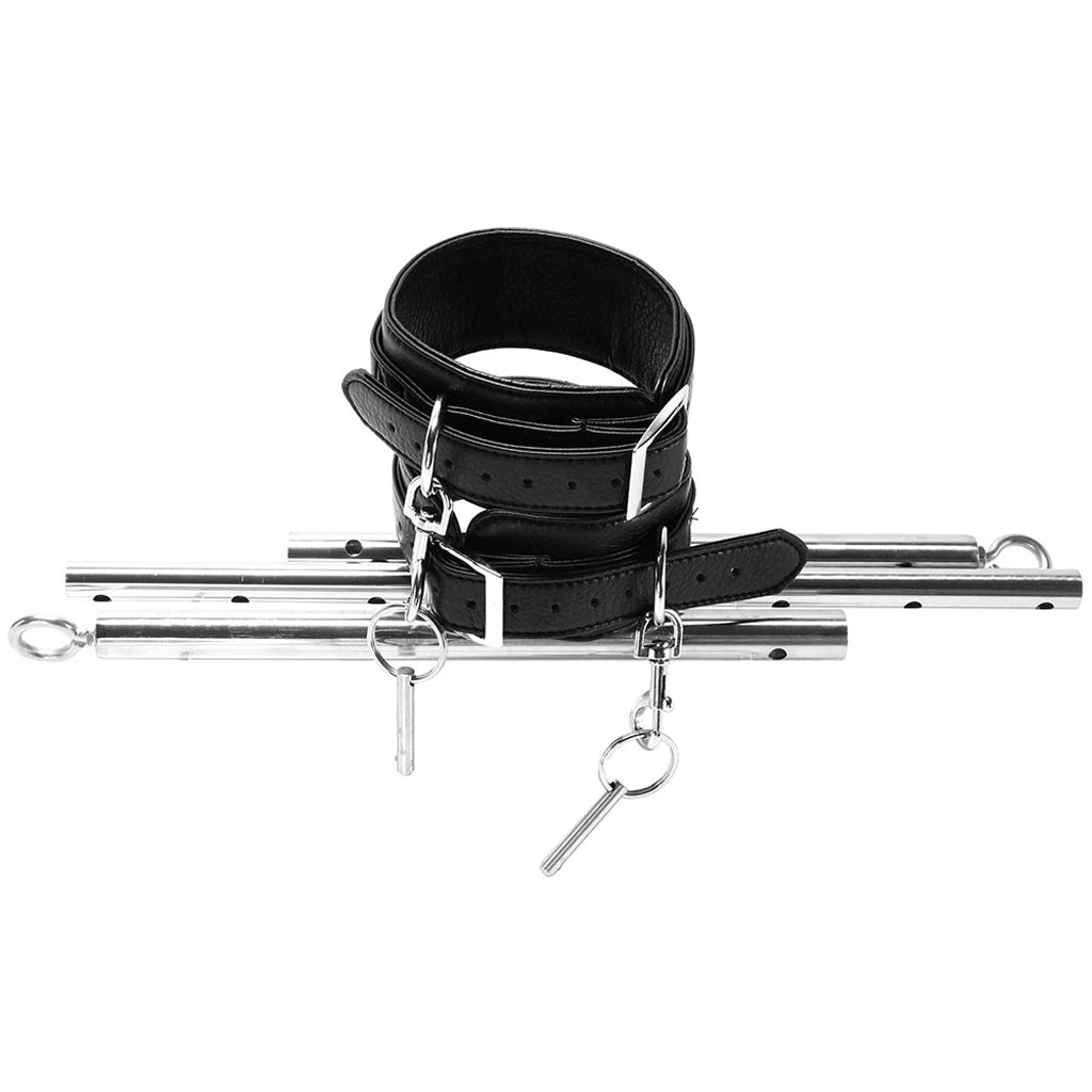 Lux Fetish Adjustable Stainless Steel Spreader Bar & Faux Leather Cuff Set