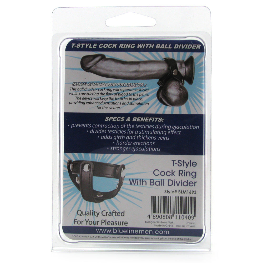 Blue Line T-Style Cock Ring with Ball Divider