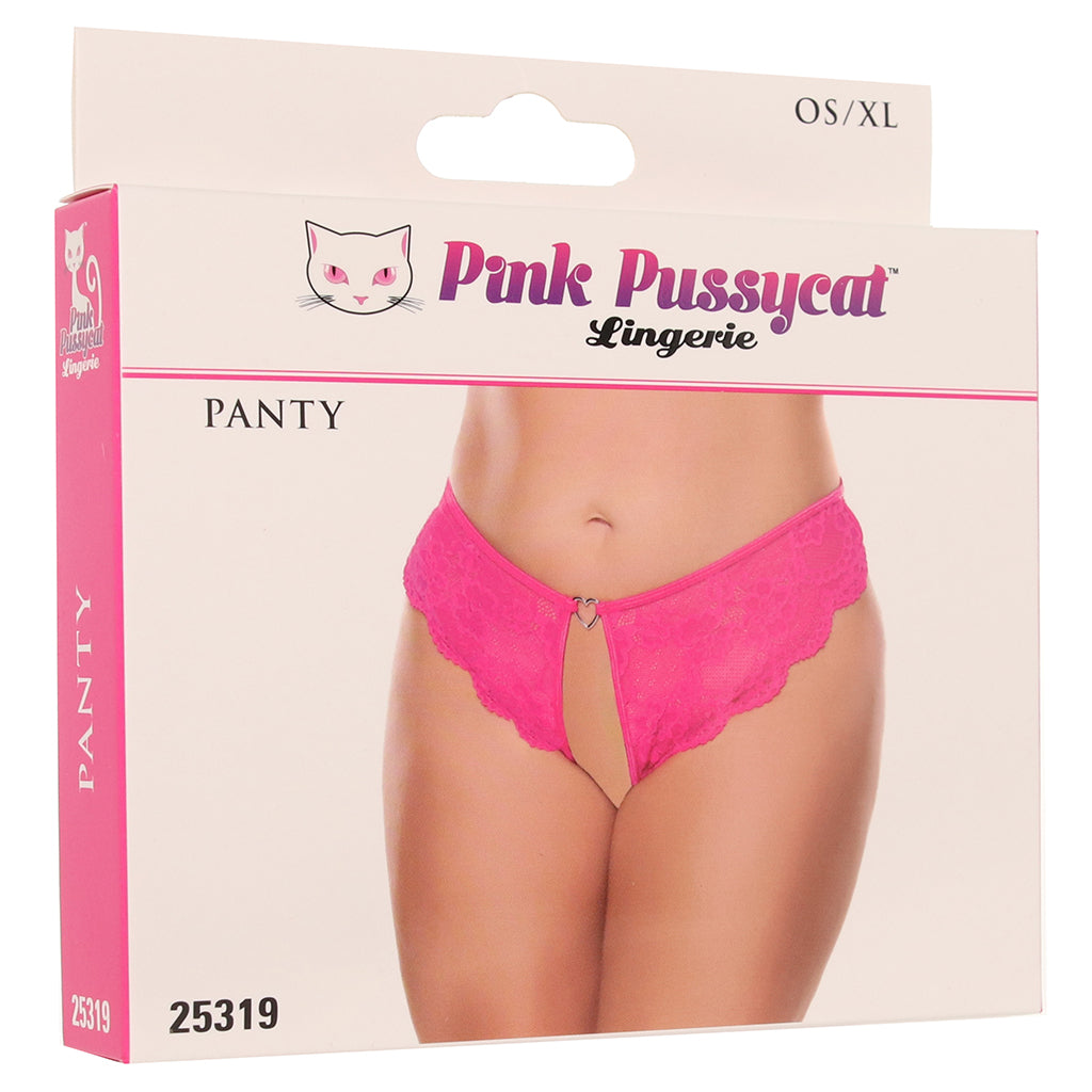 Pink Pussycat Luxe Pink Lace Crotchless Thong | XL Curve-Enhancing Panties