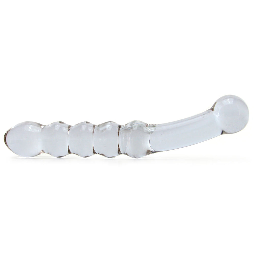gläs Purple Rain Ribbed Glass Dildo