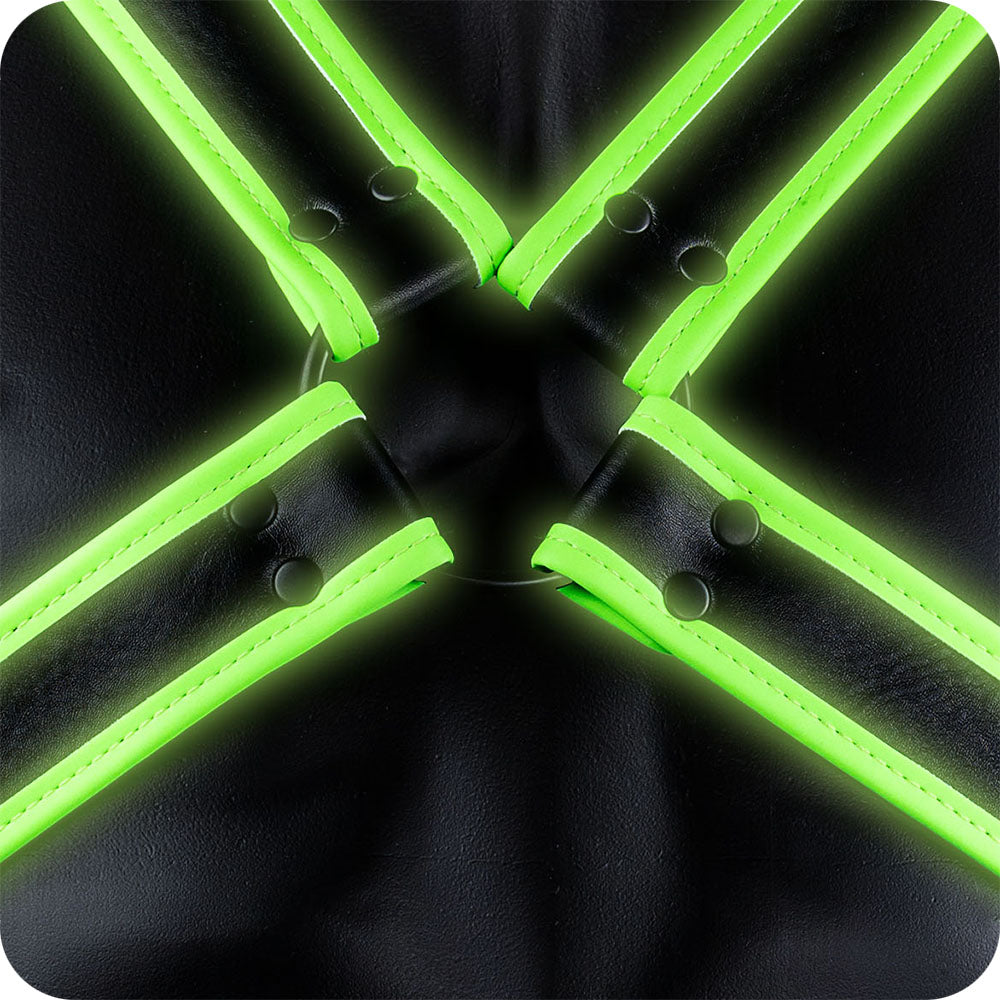 Ouch! Luminous Cross Harness - Glow In The Dark Vegan Leather Restraint - S/M
