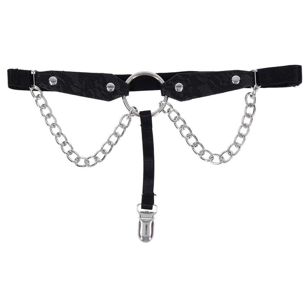 Sex & Mischief Chain Lace Thigh Garters | Seductive Faux Leather & Metal Detail