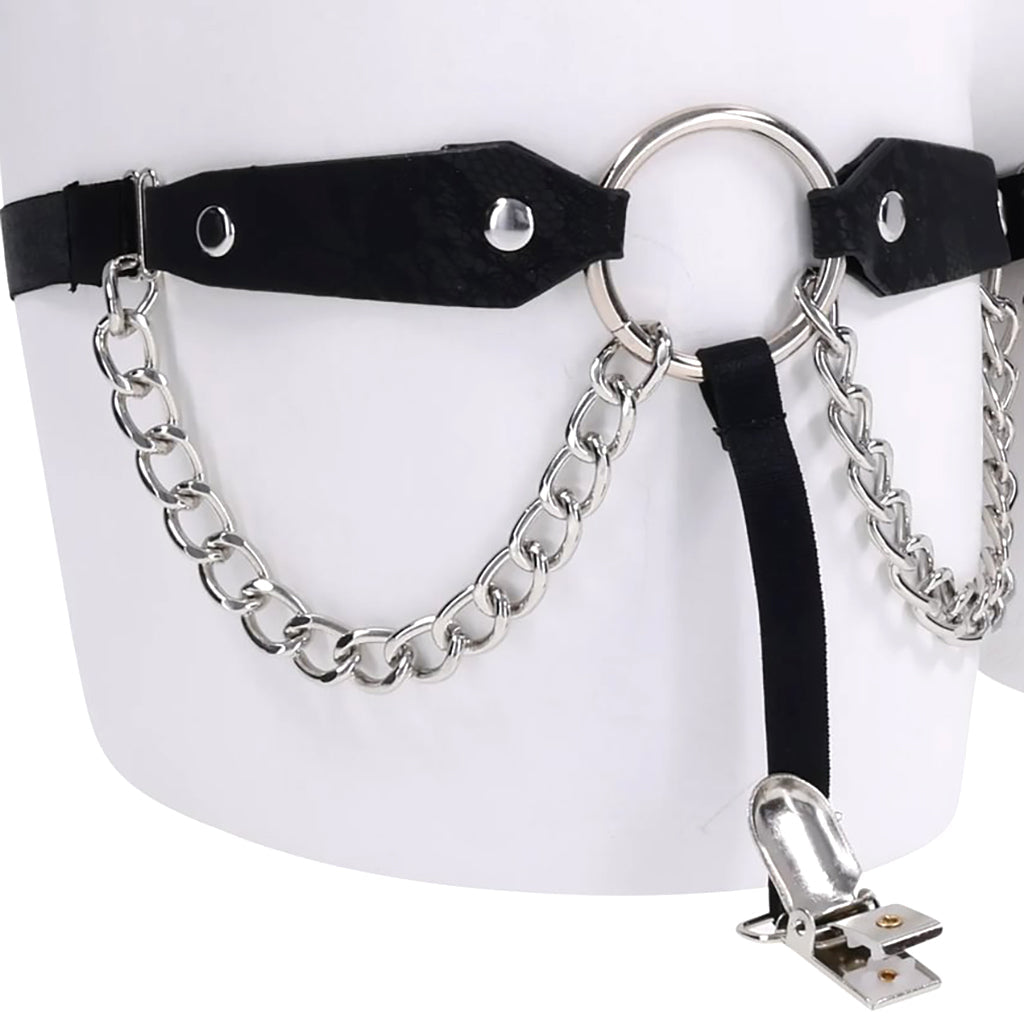 Sex & Mischief Chain Lace Thigh Garters | Seductive Faux Leather & Metal Detail