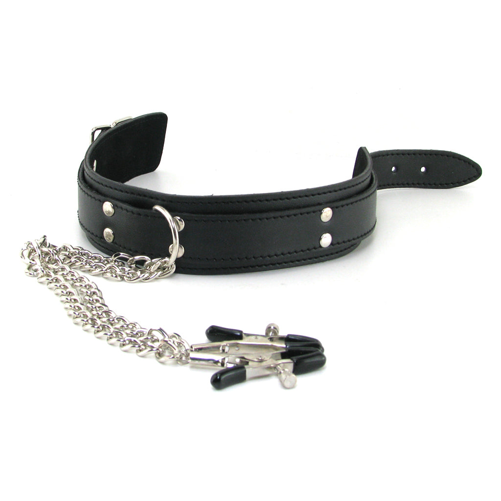 Sportsheets Luxury Erotic Collar with Adjustable Nipple Clamps