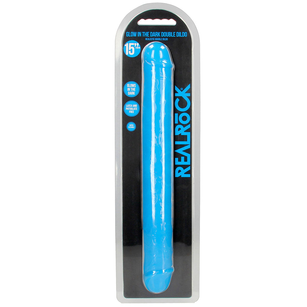 RealRock Glow In The Dark 15 Inch Double Dildo in Blue
