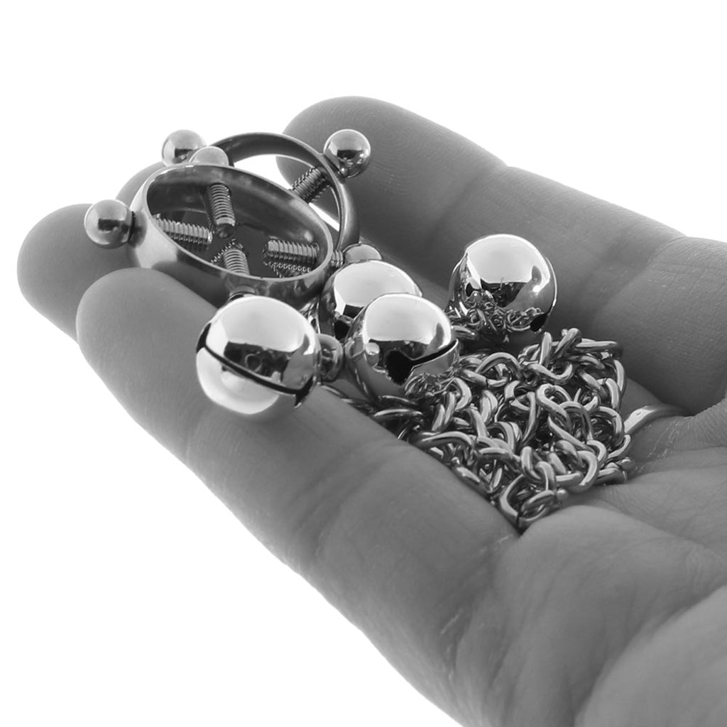 CalExotics Nipple Grips: 4-Point Press with Bells for Exquisite Nipple Play & Temperature Sensations