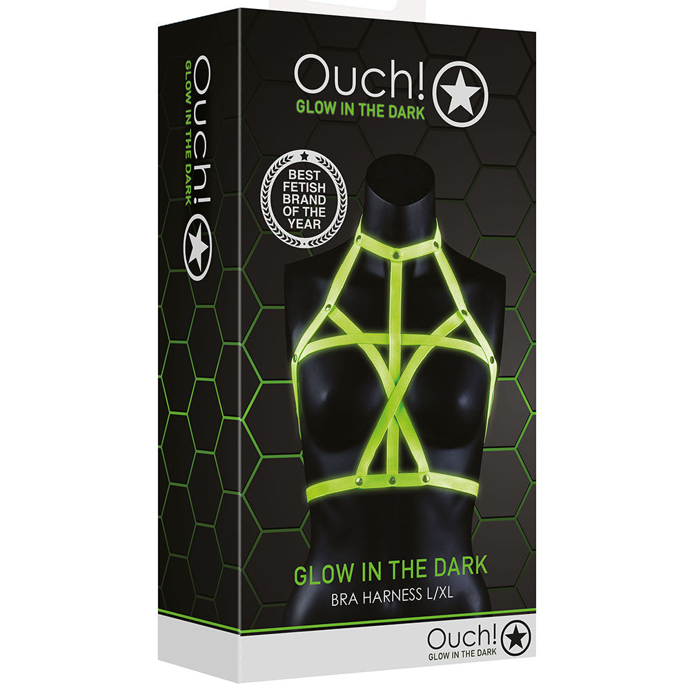 Ouch! Luminous Glow In The Dark Bra Harness | Seductive Vegan Leather Restraint (L-XL)