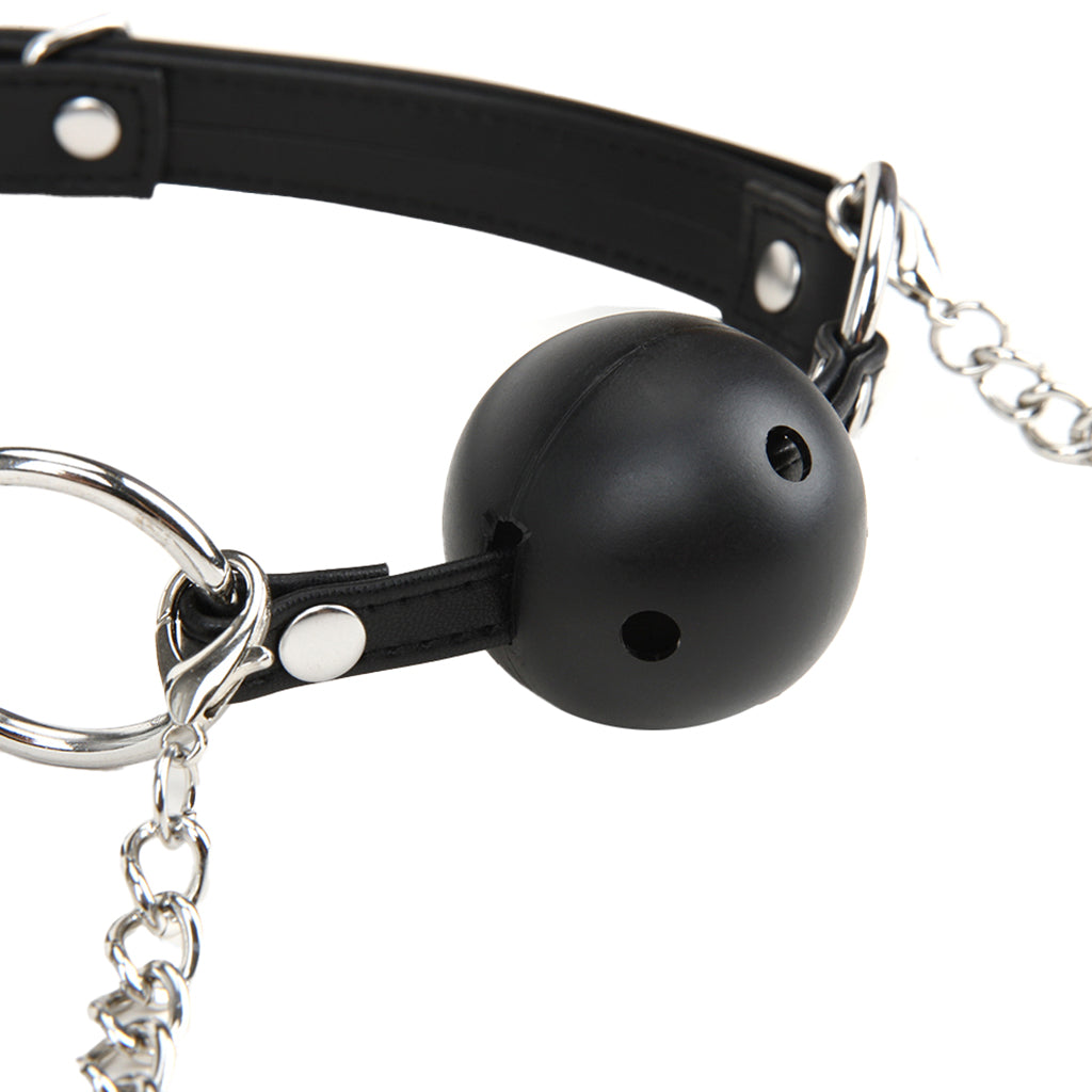 Lux Fetish | The Enthralling Breathable Ball Gag with Chained Nipple Clamps – Ultimate Sensory Dominance