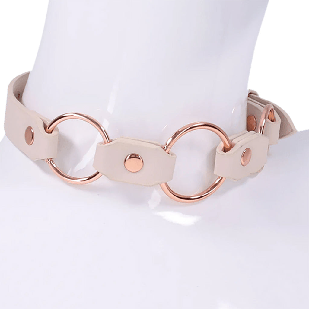 Sex & Mischief Peaches 'n CreaMe Day Collar | Rose Gold Rings, Faux Leather Fetish Fashion