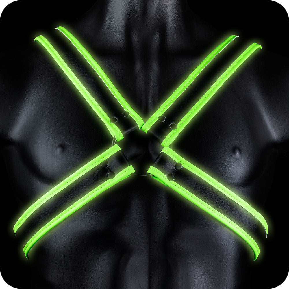 Ouch! Luminous Cross Harness - Glow In The Dark Vegan Leather Restraint - S/M