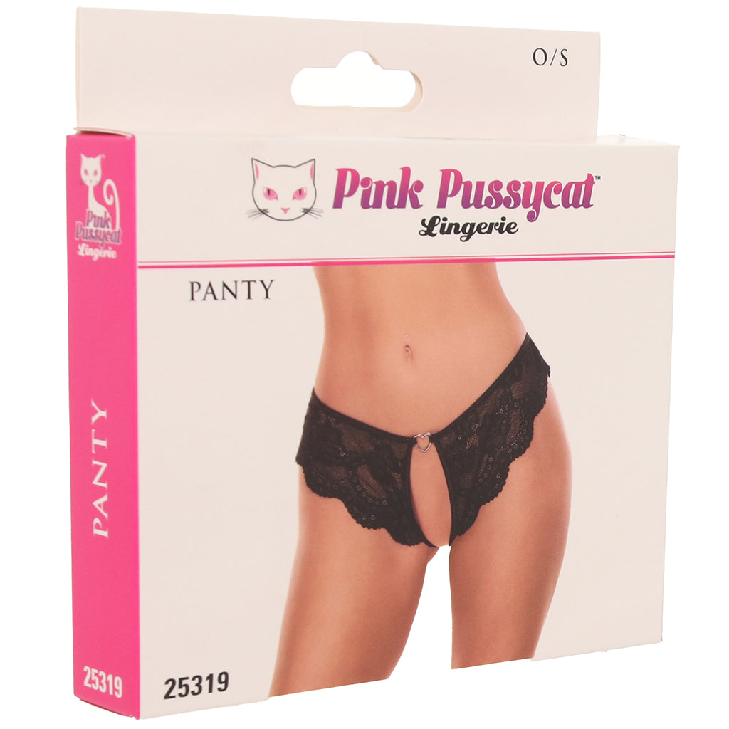 Pink Pussycat Black Lace Crotchless Thong | Unleash Your Allure