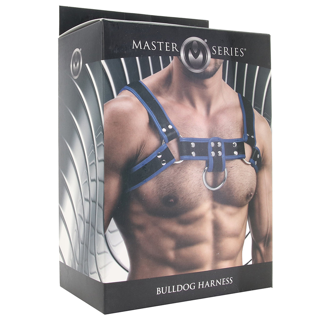 Master Series Bulldog Harness in Luxe Blue Vegan Leather for Elegant Control