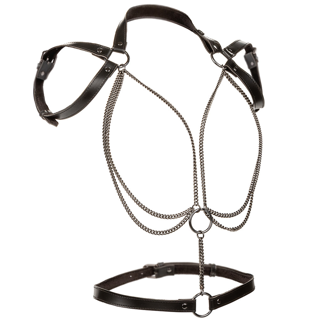 Euphoria XL Multi-Chain Halter Harness: Luxurious Velvet-Lined Bondage Accessory
