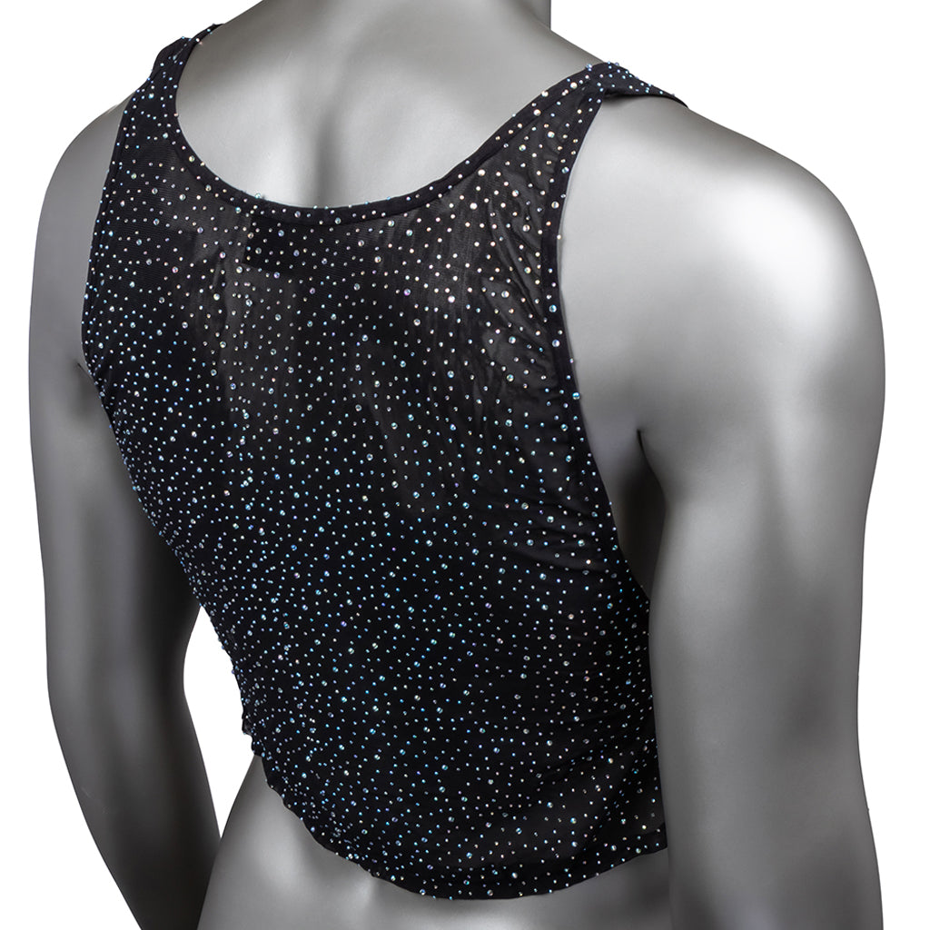 Radiance Iridescent Muscle Tank: Sheer Mesh & Sparkling Rhinestones