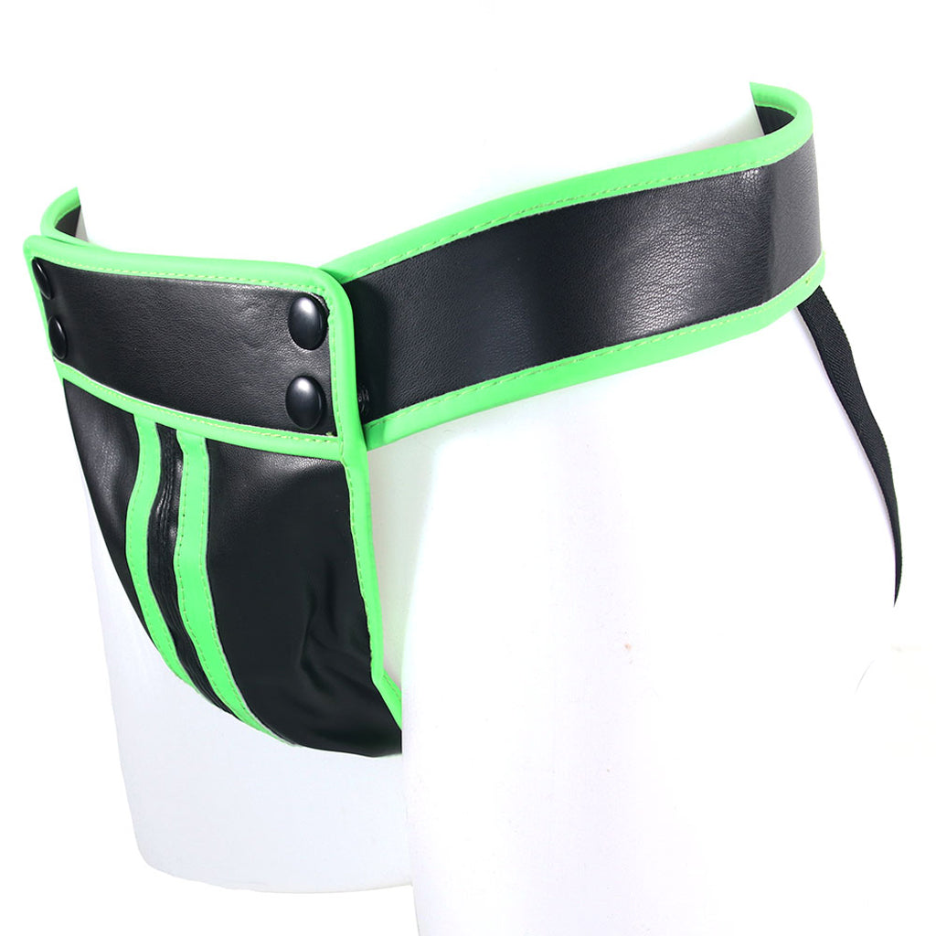 Ouch! Glow In The Dark Striped Vegan Leather Pouch Jock Strap S/M
