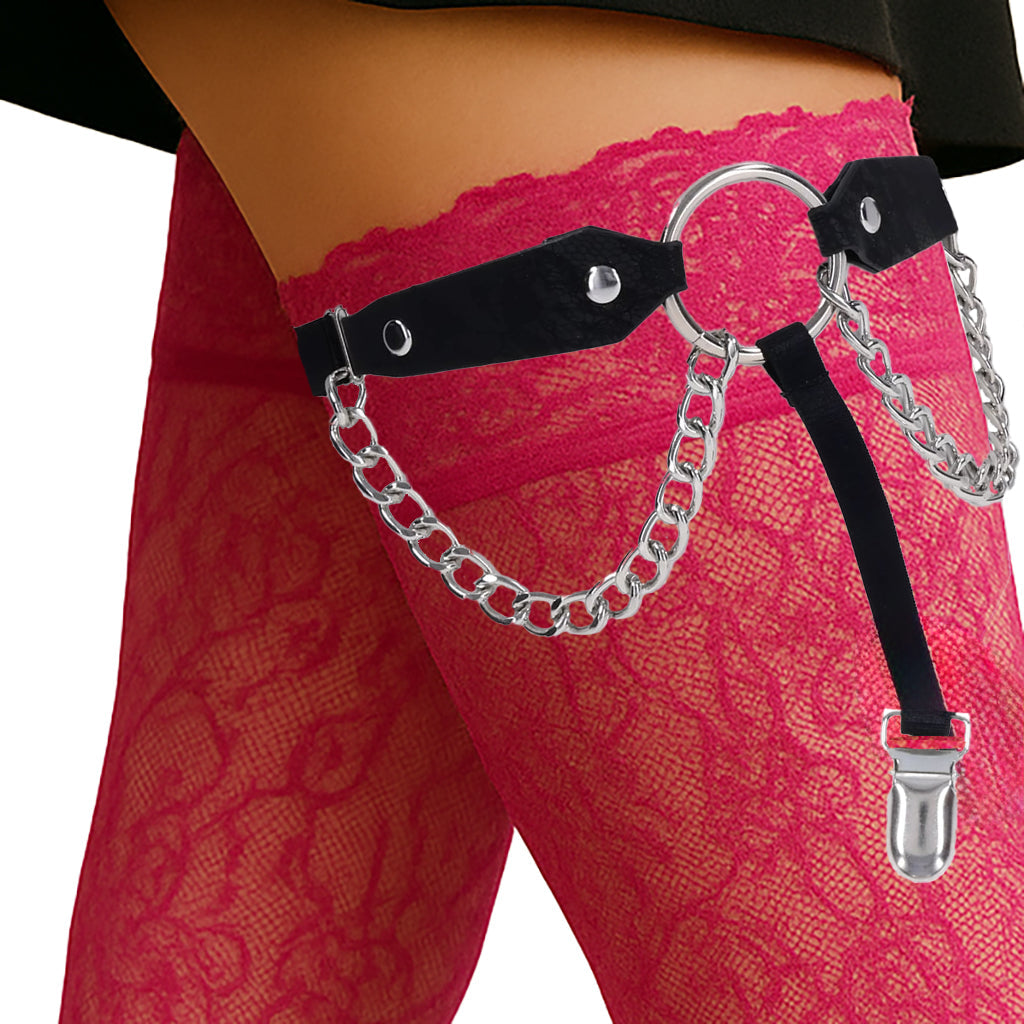 Sex & Mischief Chain Lace Thigh Garters | Seductive Faux Leather & Metal Detail