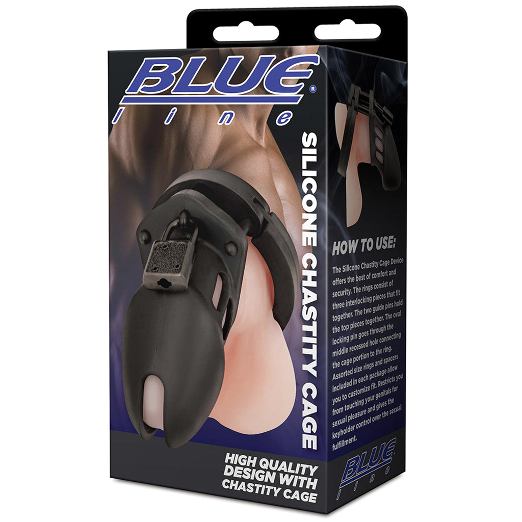 Blue Line Silicone Chastity Cage – Master Your Desires with Unrivaled Black Silicone