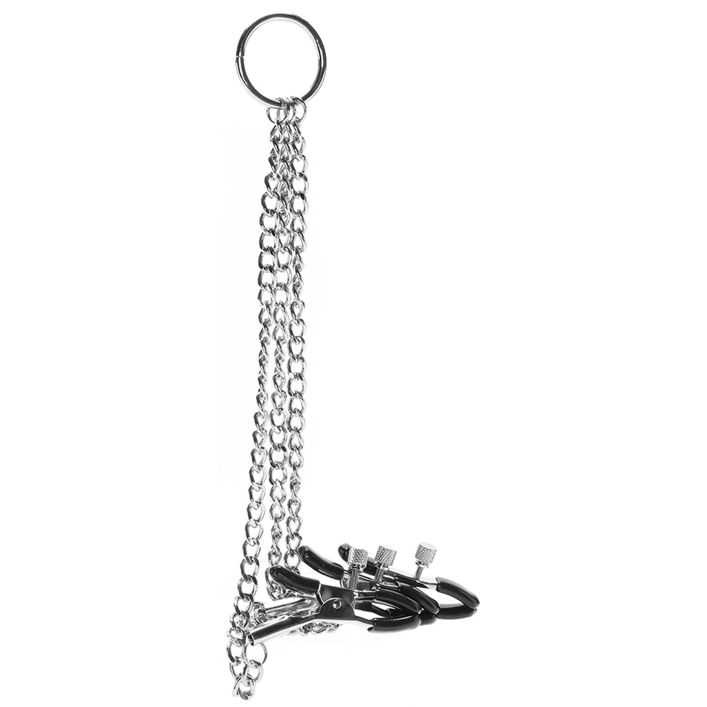 Lux Fetish Adjustable Nipple & Clit Clamps with Versatile Chain – Precision Play