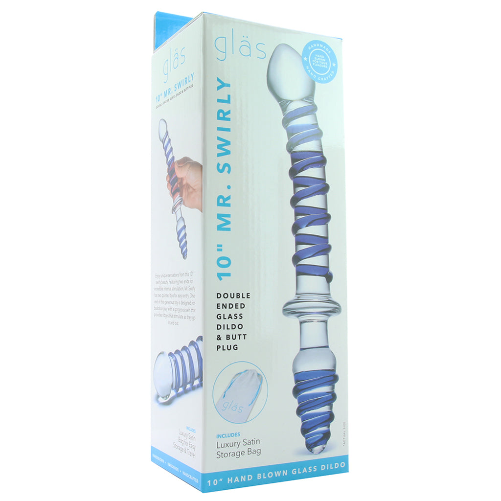 gläs Mr. Swirly: 10-Inch Double-Ended Swirl Glass Dildo & Butt Plug for G-Spot & Prostate