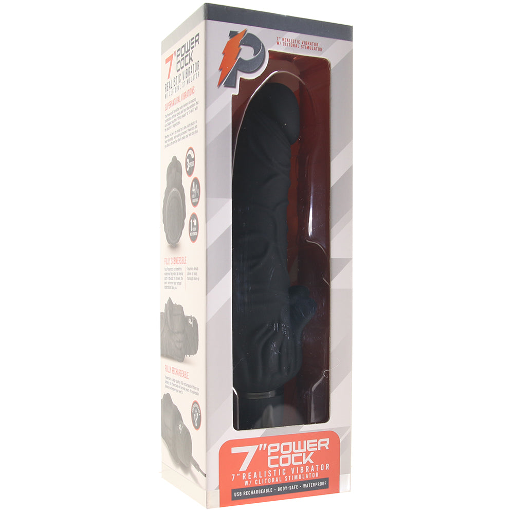 PowerCock 7 Inch Vibe with Clitoral Stimulator in Black
