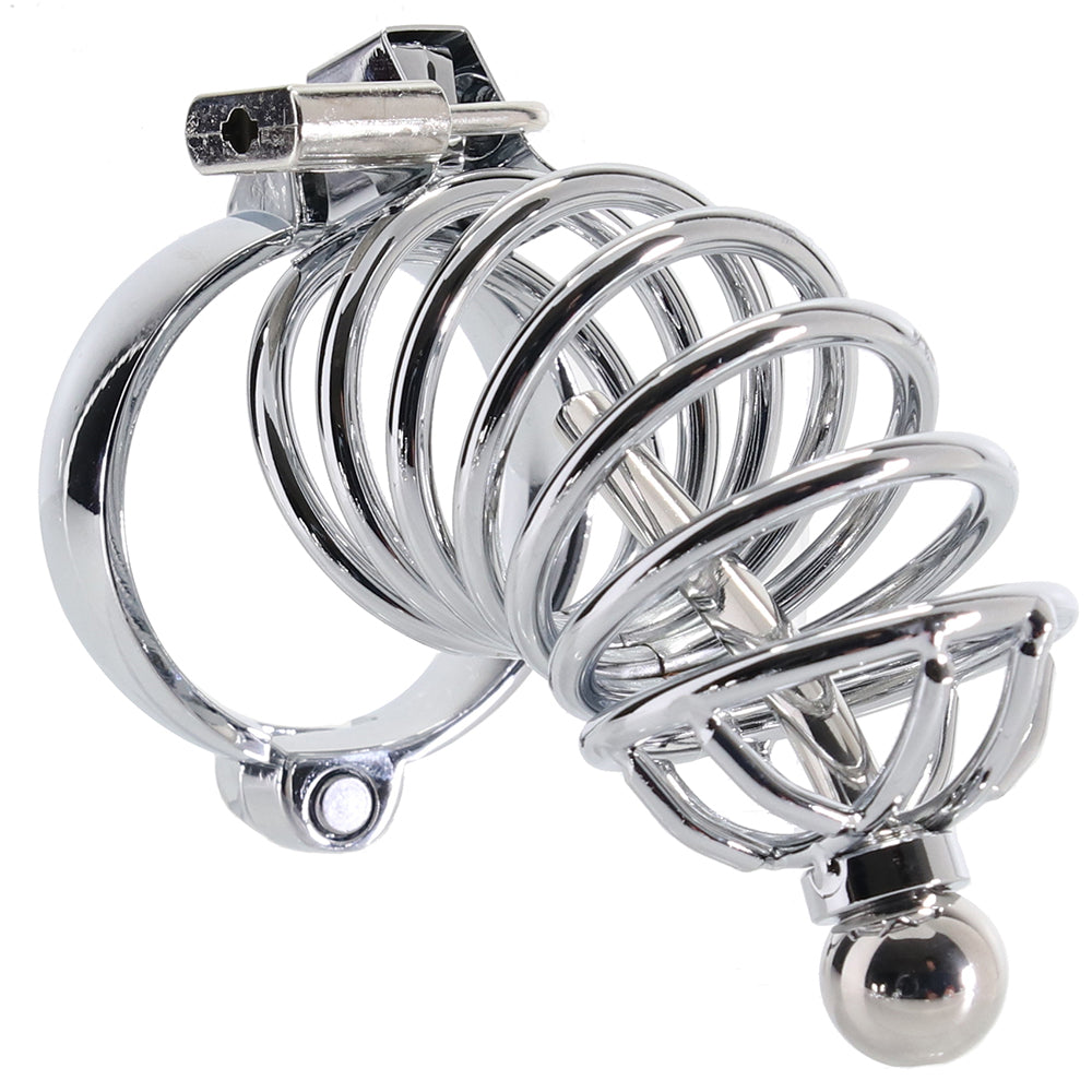 Blue Line Urethral Play Cage: Exquisite Stainless Steel Chastity for Unyielding Control