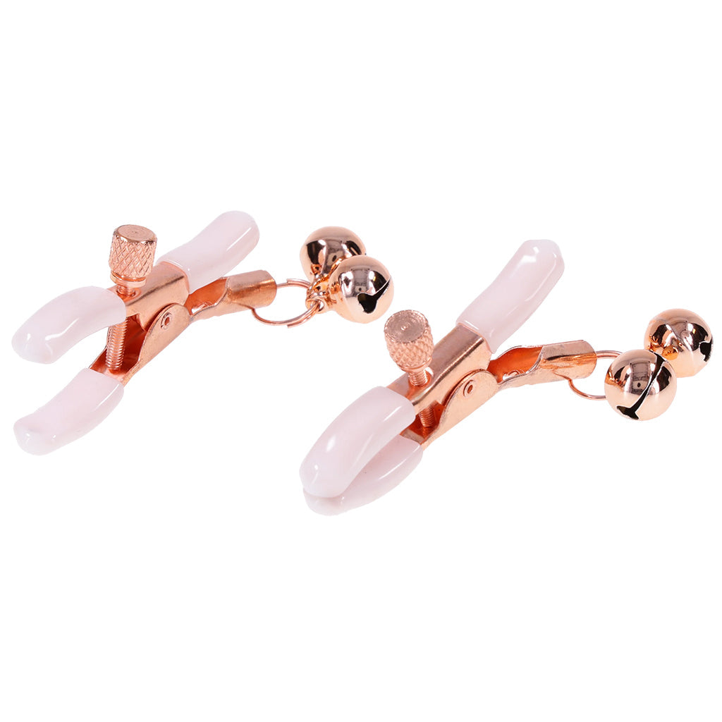 S&M Peaches 'n CreaMe Bell Nipple Clamps: Adjustable Luxury, Rose Gold Chimes & Body-Safe Comfort