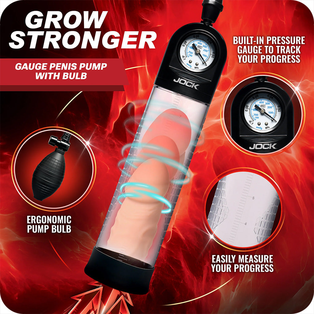 Jock Pump Up Bulb Penis Pump with Pressure Gauge