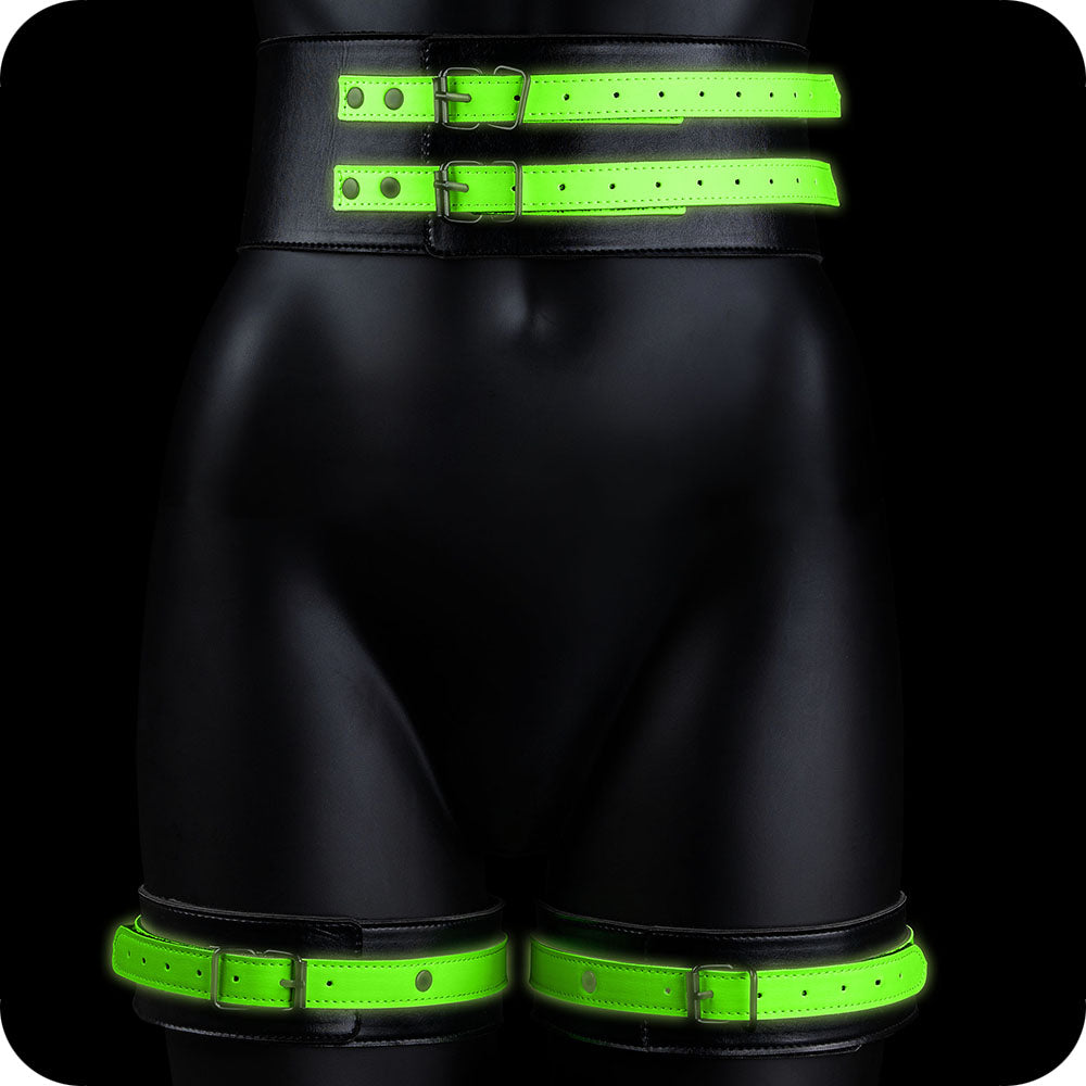 Ouch! Electrifying Glow: Vegan Leather Bondage Belt & Cuffs | Small-Medium