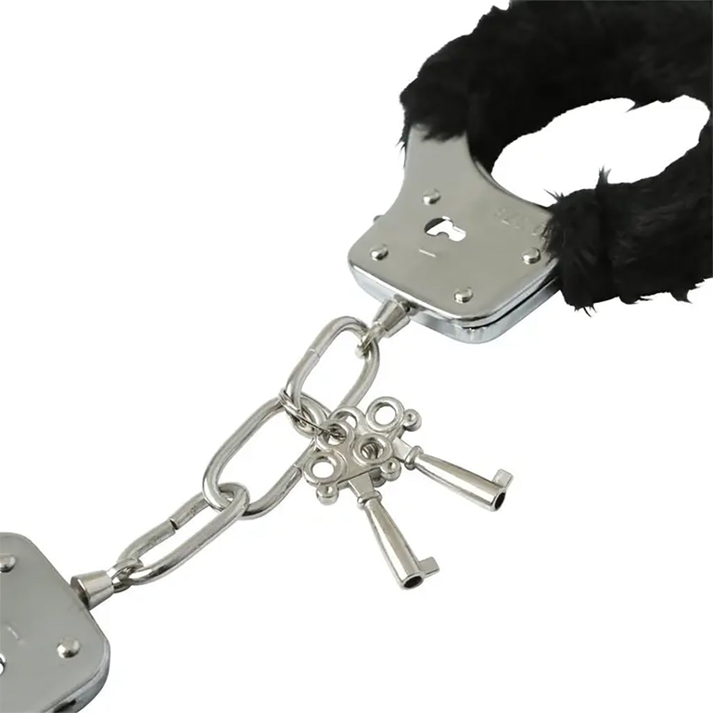 Sportsheets Black Furry Handcuffs: Luxurious Plush Restraints with Key Lock & Safety
