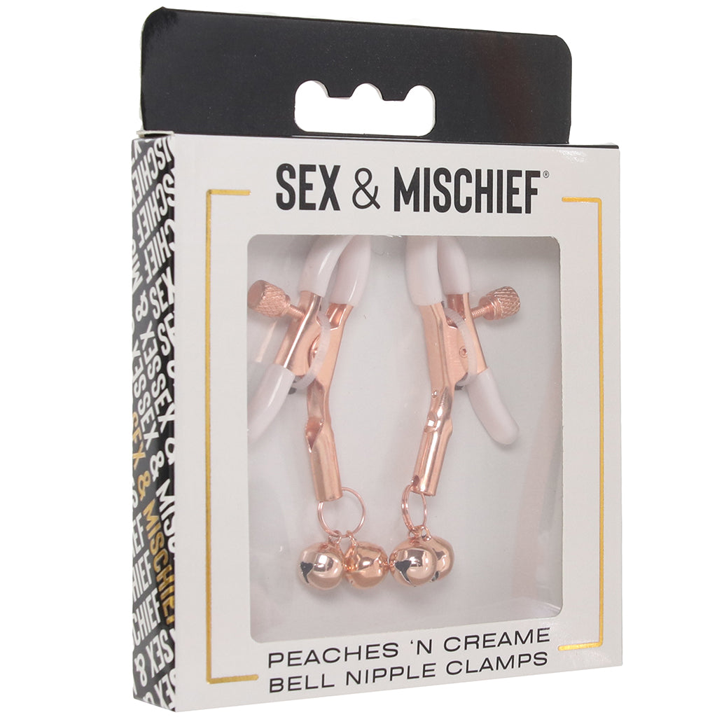 S&M Peaches 'n CreaMe Bell Nipple Clamps: Adjustable Luxury, Rose Gold Chimes & Body-Safe Comfort