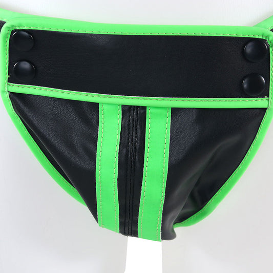 Ouch! Glow In The Dark Striped Vegan Leather Pouch Jock Strap S/M