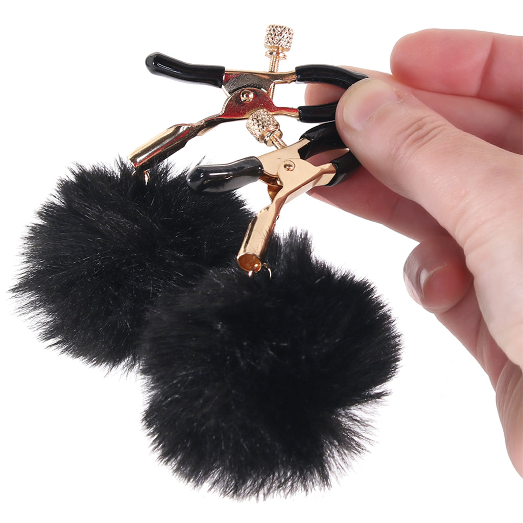 Sex & Mischief Puff Nipple Clamps - Luxurious Fuzzy Sensation