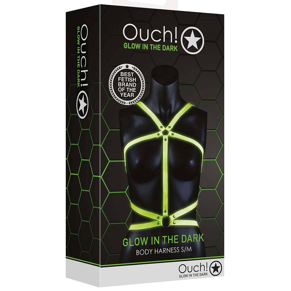 Ouch! LuminaLux Glow Harness - S/M Vegan Leather for Electrifying Play