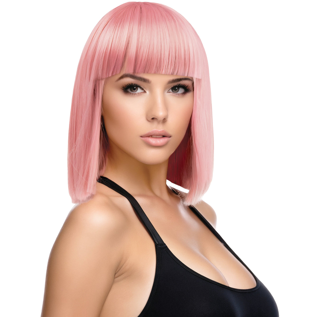 Kristen Bob Wig with Bangs in Pink