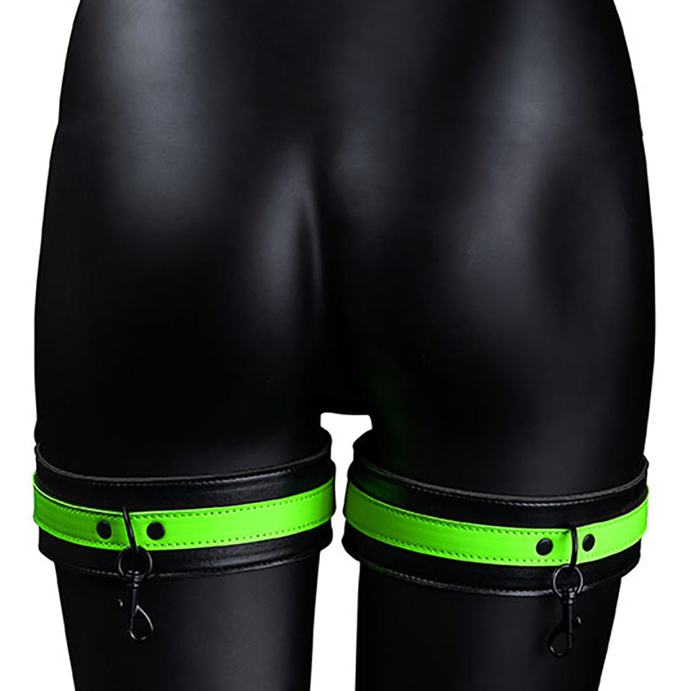 Ouch! Glow Bondage Belt: Luxurious Vegan Leather Restraint Set with Thigh & Wrist Cuffs (L-XL)