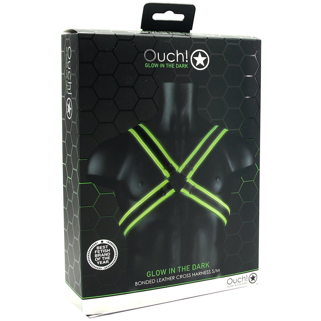Ouch! Luminous Cross Harness - Glow In The Dark Vegan Leather Restraint - S/M