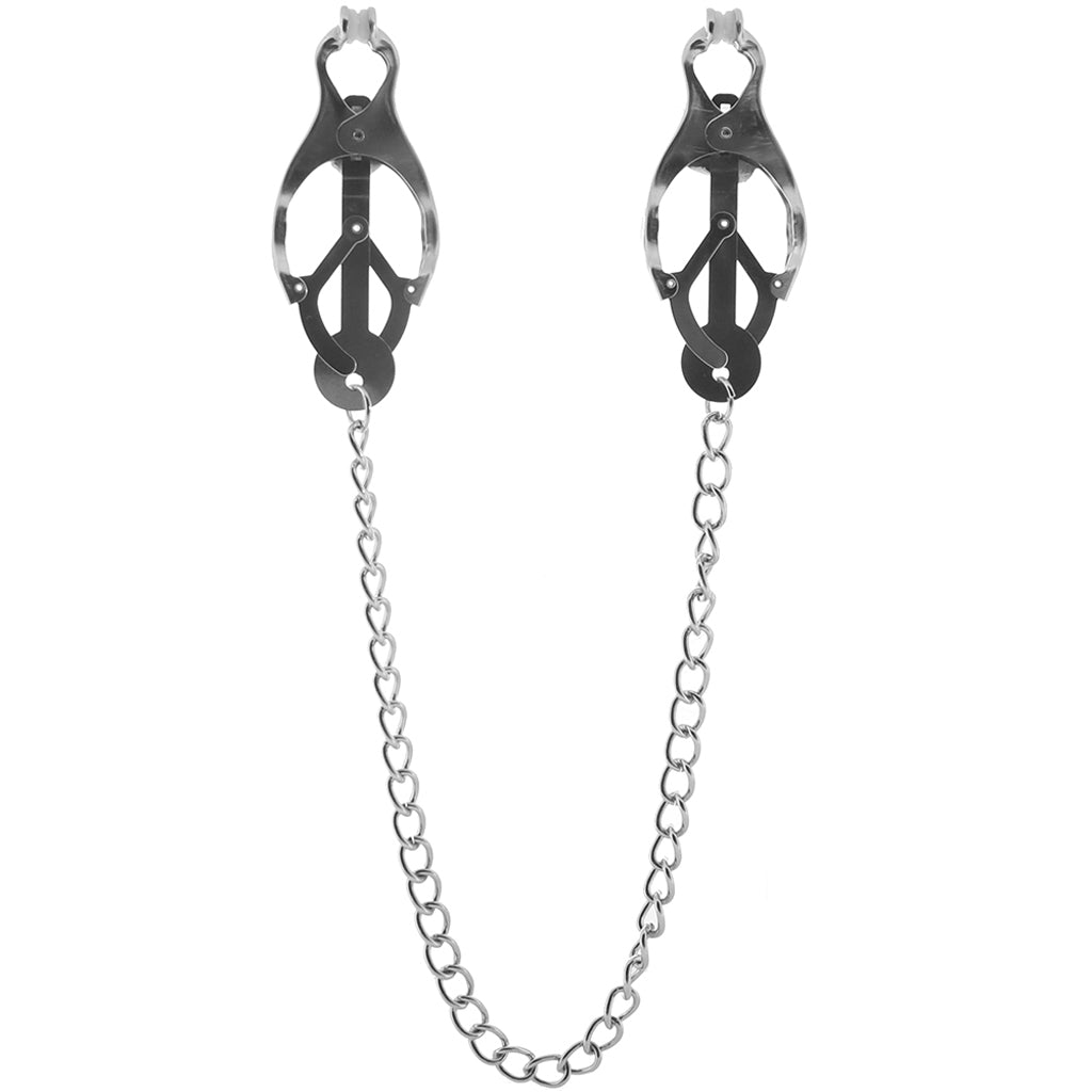 Lux Fetish Japanese Clover Nipple Clips – Opulent Golden Chain for Intense Pleasure