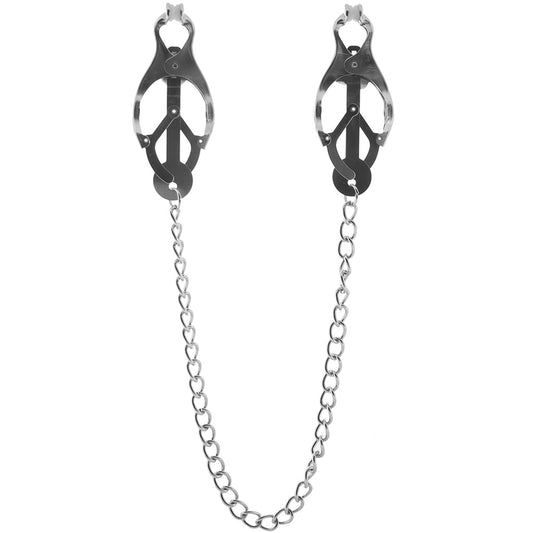Lux Fetish Japanese Clover Nipple Clips – Opulent Golden Chain for Intense Pleasure